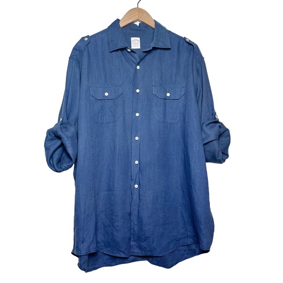 Brooks Brothers | Men | 100% Linen Roll Tab Long Sleeve Button Up Shirt | XL - Picture 3 of 13
